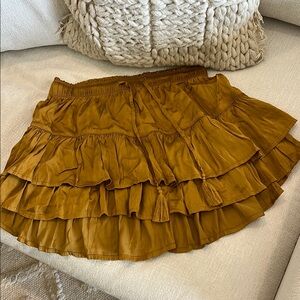 Aerie Yellow Bubble Mini Skirt with Ruffled Satin Tiers